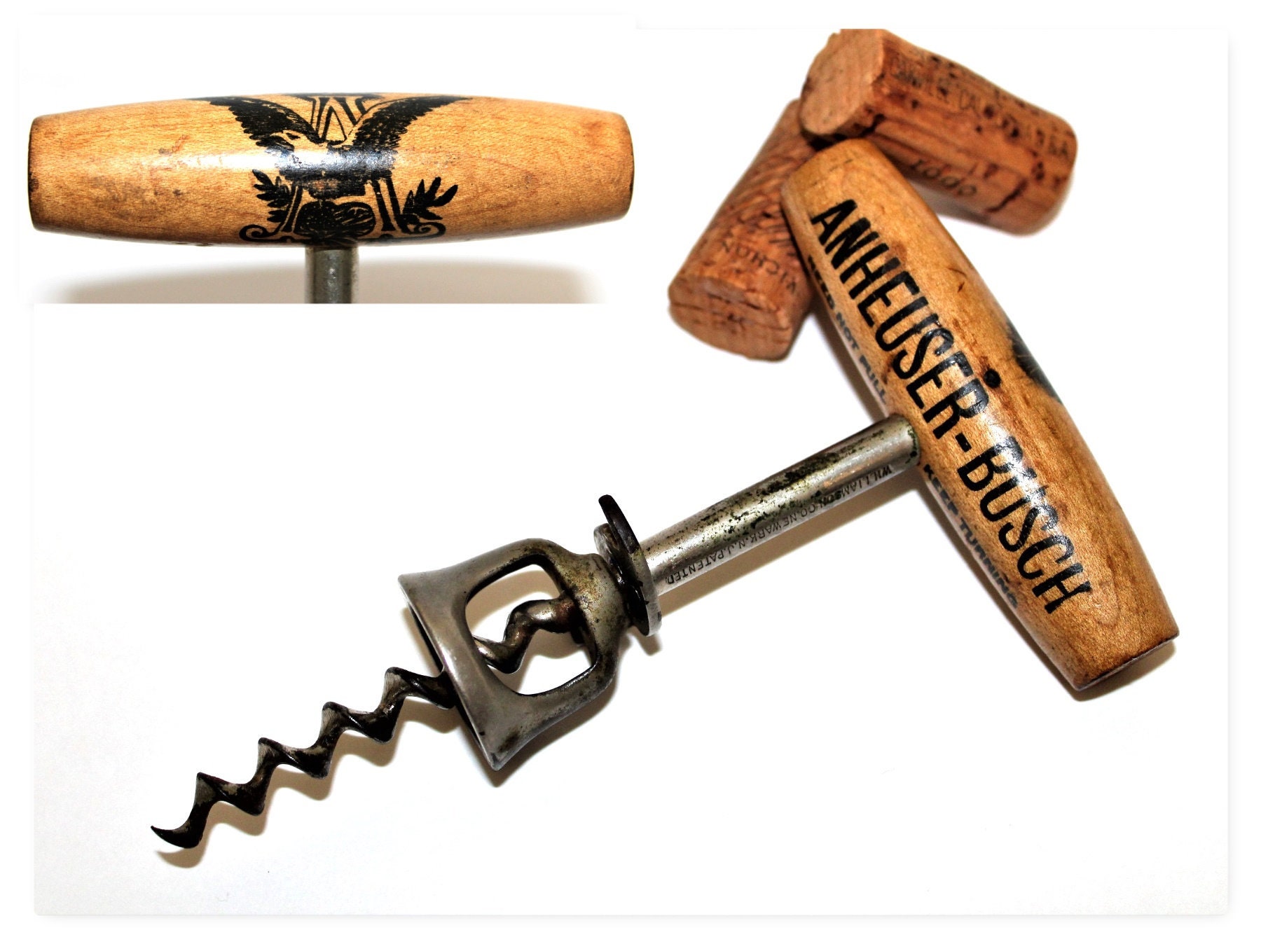 Antique Corkscrew, 1897 Anheuser Busch Beer Corkscrew and Bottle Opener