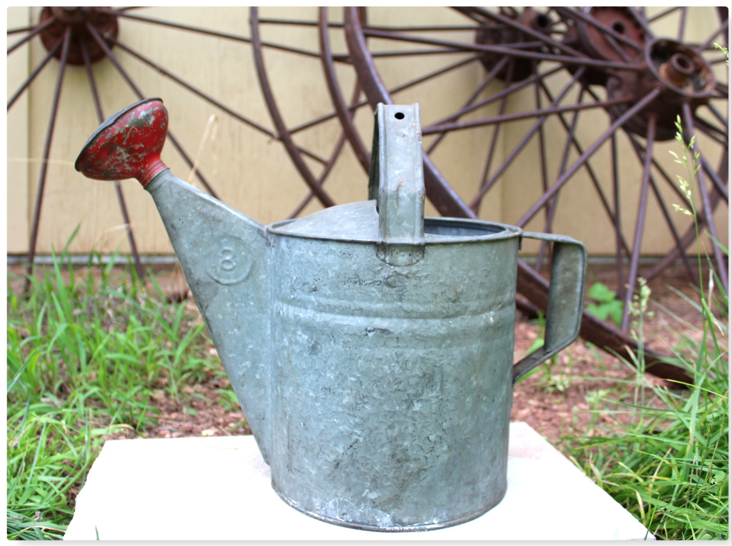 Vintage Galvanized Watering Can, Garden Decor