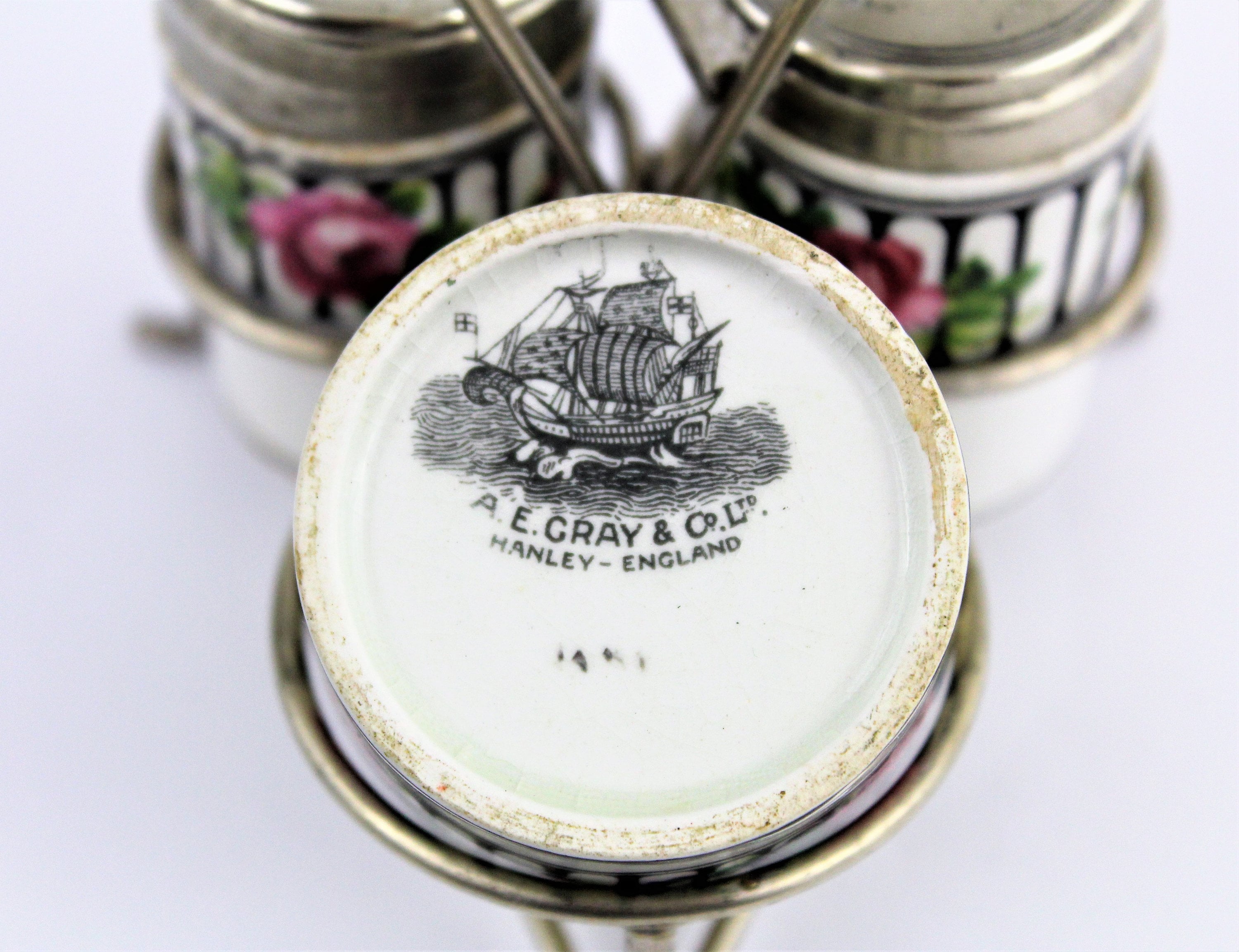 Victorian Tea Set / Antique Silver and Porcelain Cruet Set / A. E. Gray