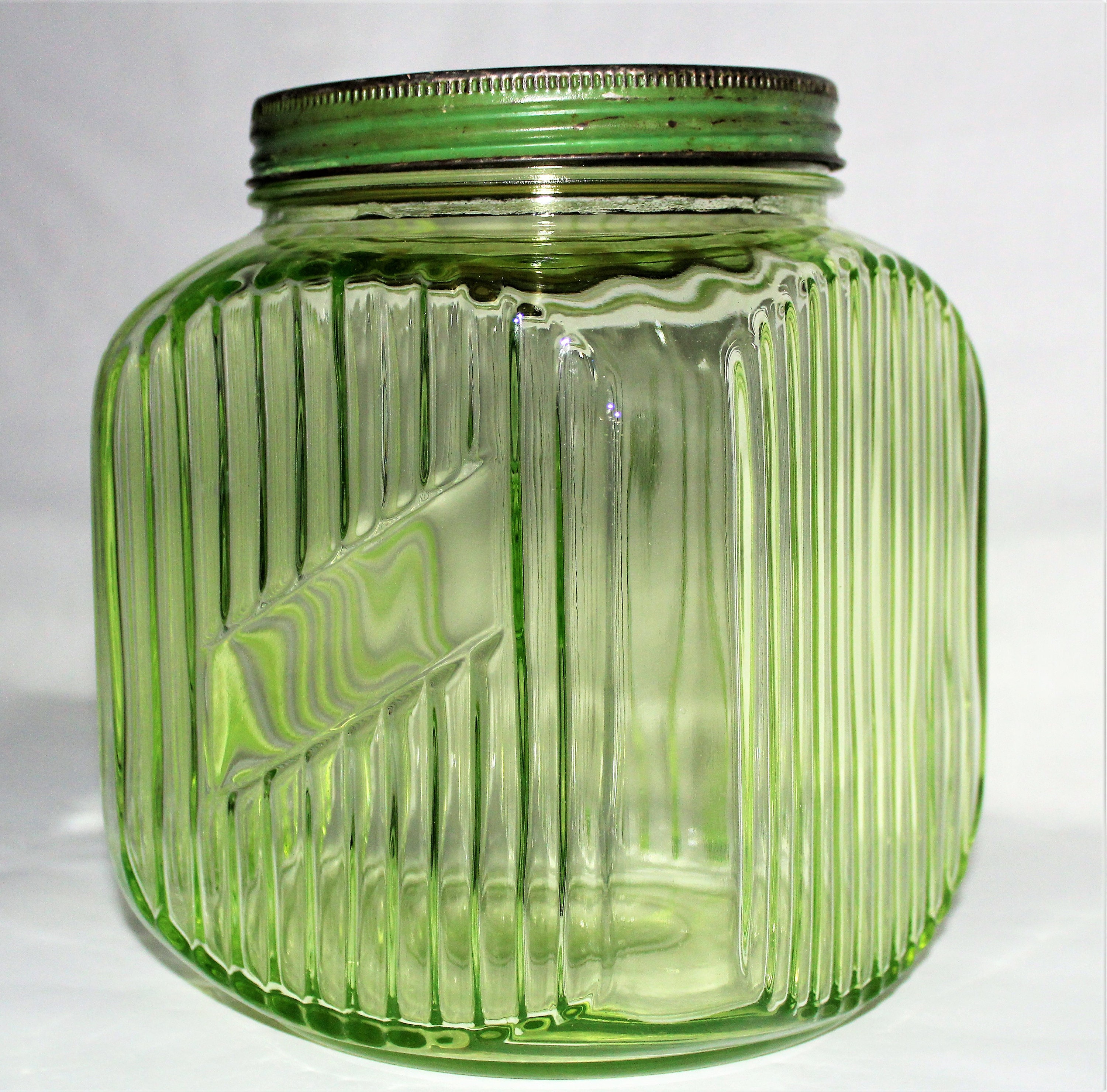 1930s Anchor Hocking Hoosier Cabinet Green Glass Cookie ...