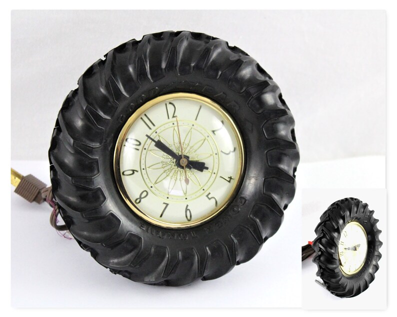 Vintage Farm Decor Goodyear Tractor Tire Desk Clock Etsy