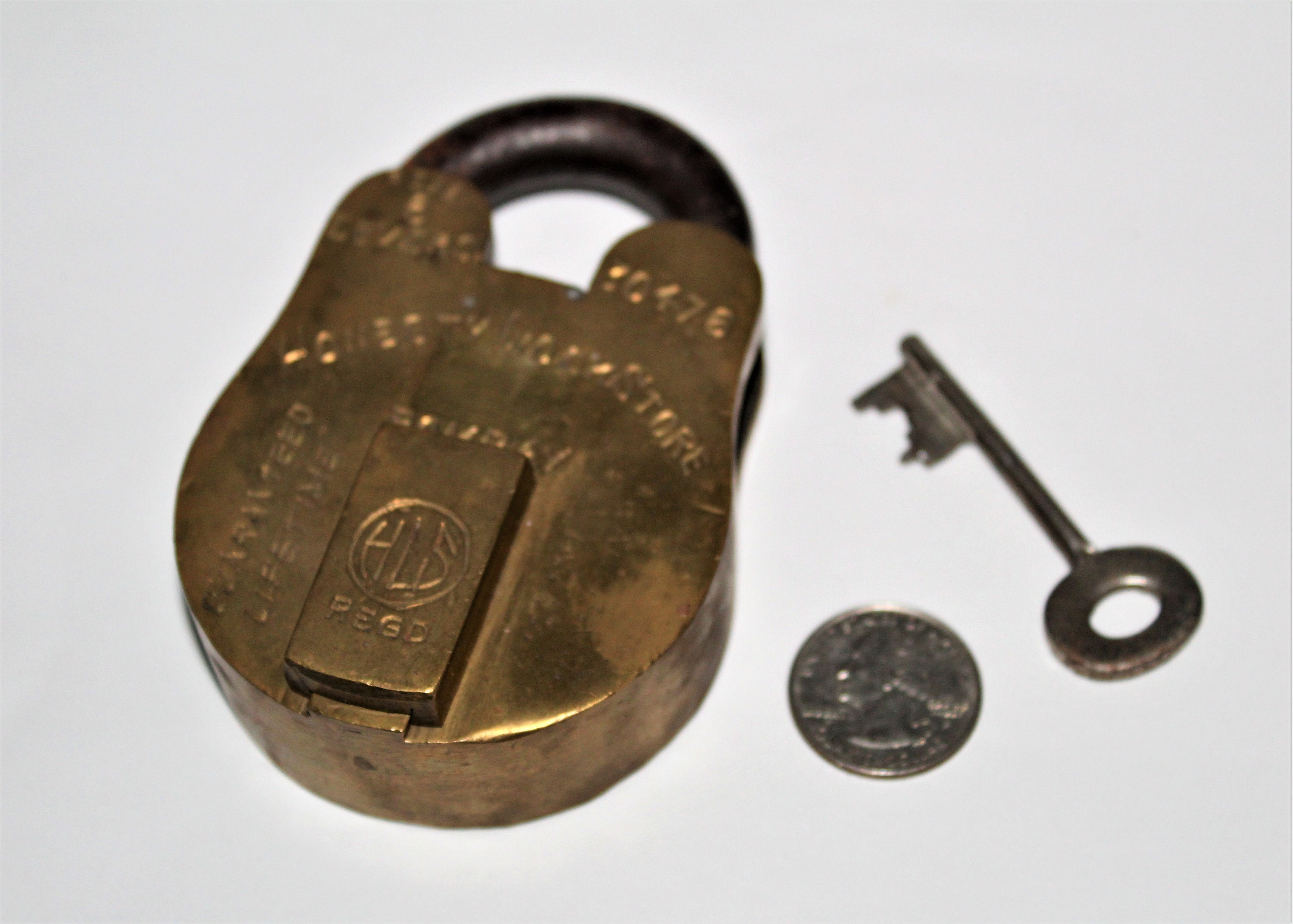Vintage HLS Brass Padlock with Key