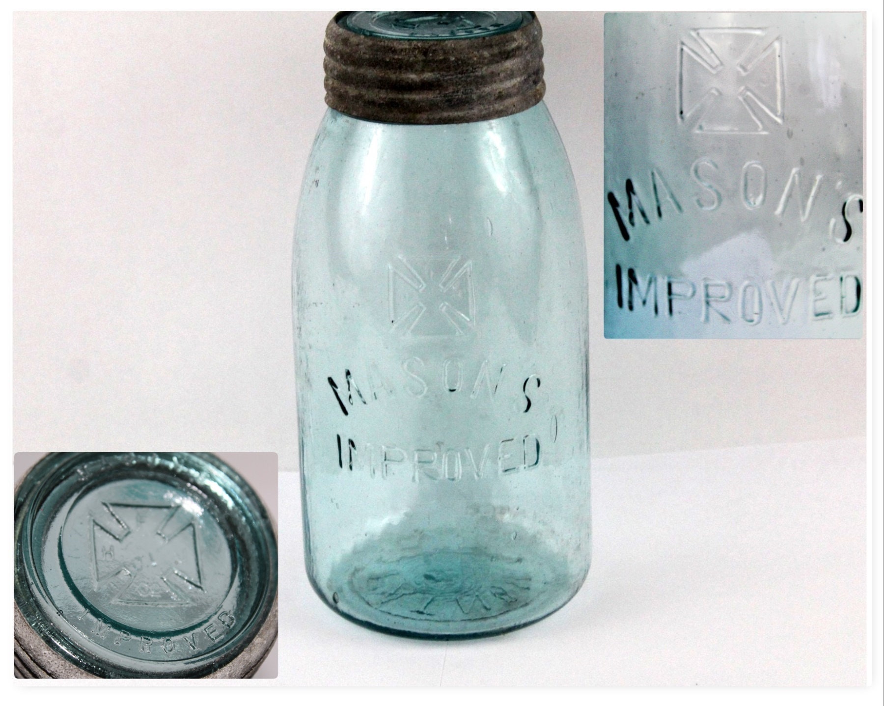 Antique Fruit Jar / Masons Improved Fruit Jar / Half Gallon Jar