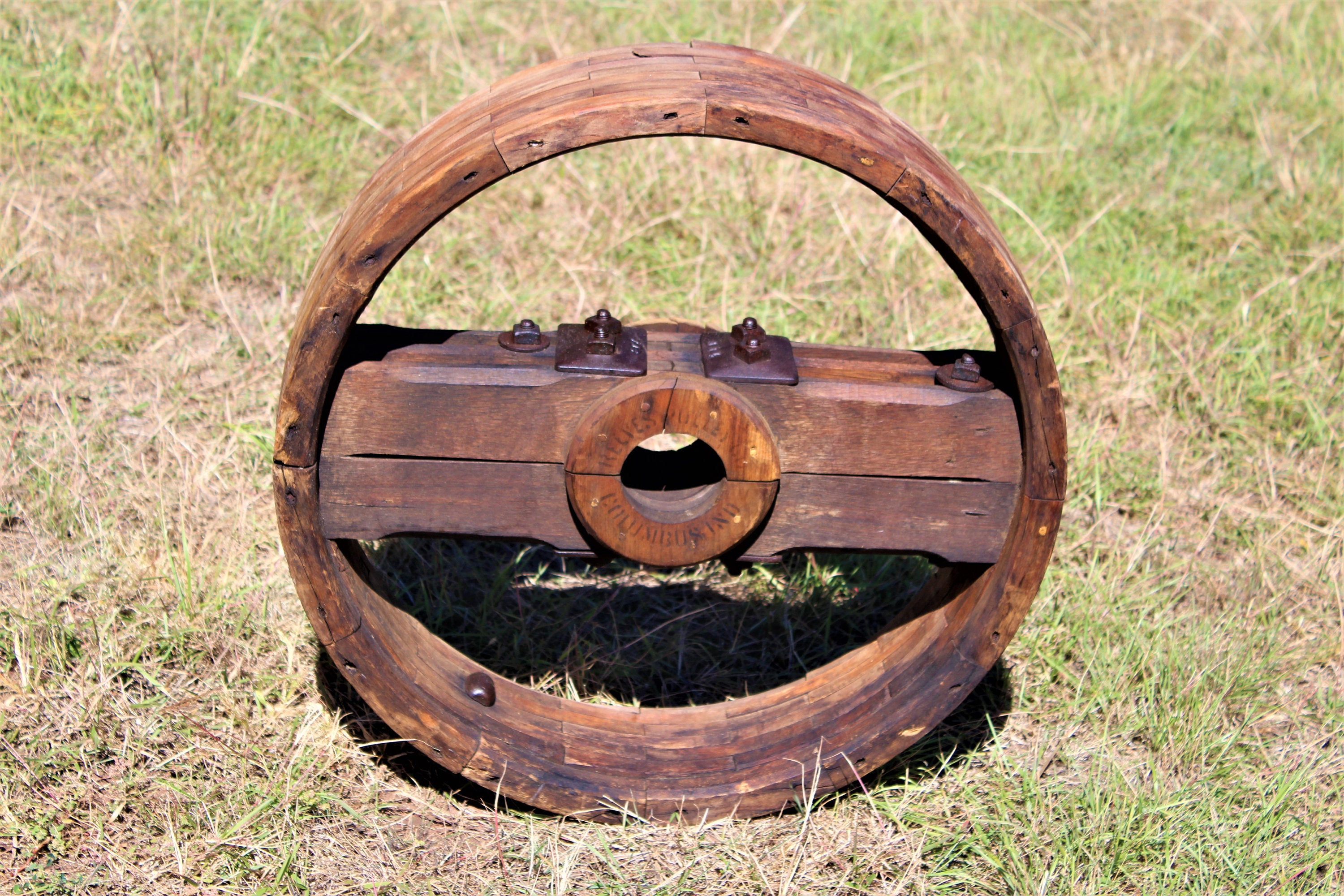 Antique 26” Reeves Wood Split Pulley Wheel, Flat Belt Pulley