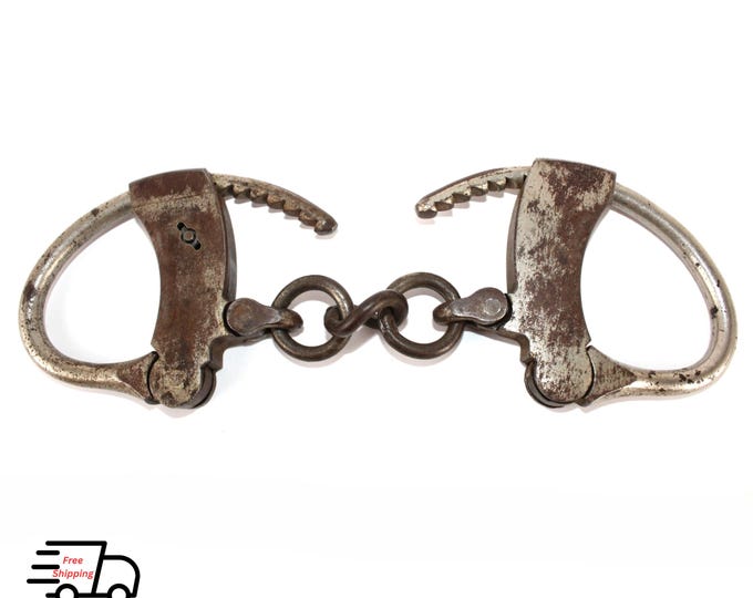 Vintage Mattatuck Mfg Co. Handcuffs from Waterbury, CT - Antique Detective Collectible (No Key)