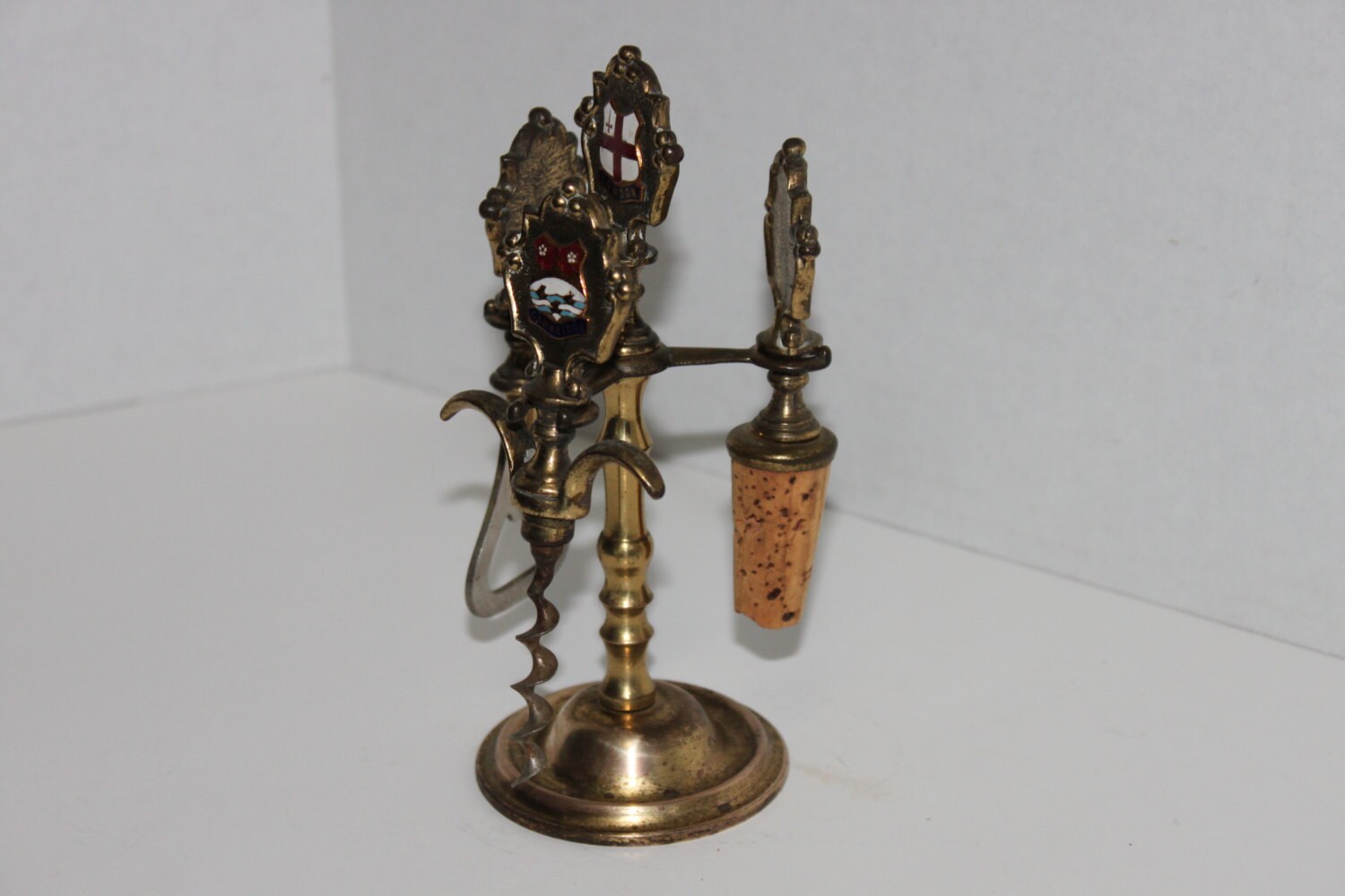 Vintage English Brass Barware Set, Crests of London, Norwich, Cambridge