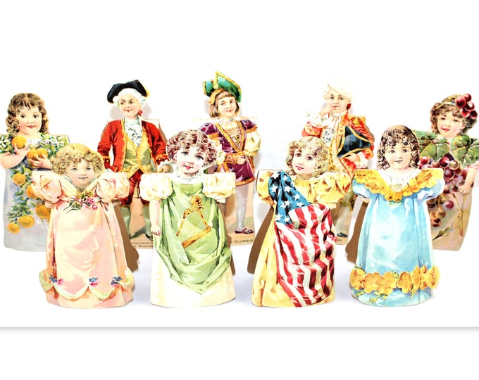 Rare 1895 Chromolithographed Barbour's Irish Flax Threads Paper Dolls - Antique Sewing Advertisement