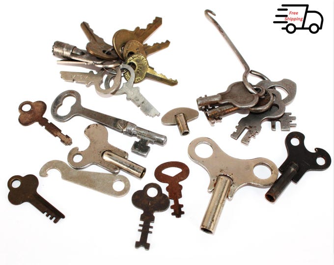 Antique & Vintage Padlock Keys for Doors, Cabinets, Clocks - Collectible Skeleton Keys Set