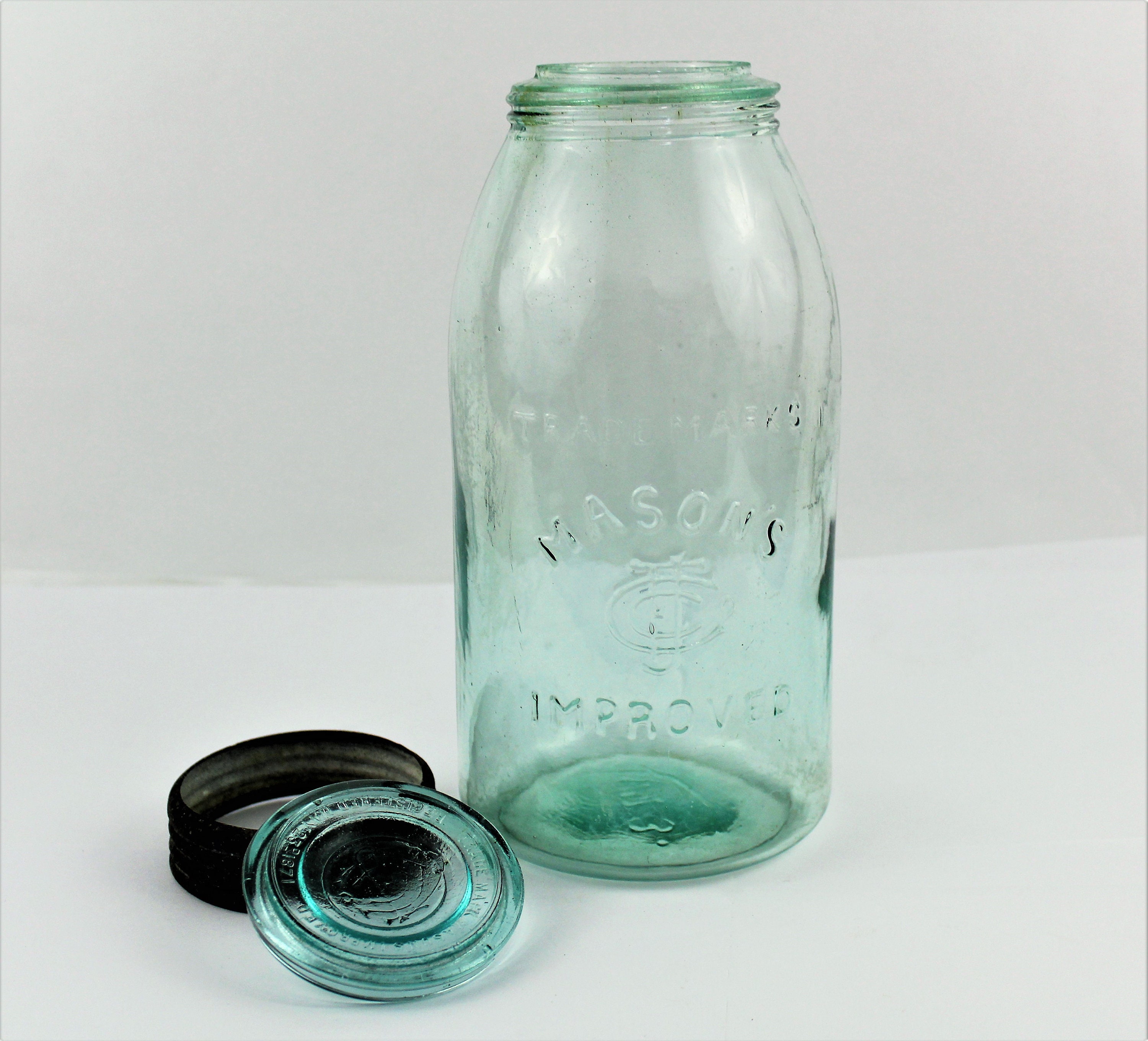 Antique Fruit Jar / Masons Improved Fruit Jar / Half Gallon Jar