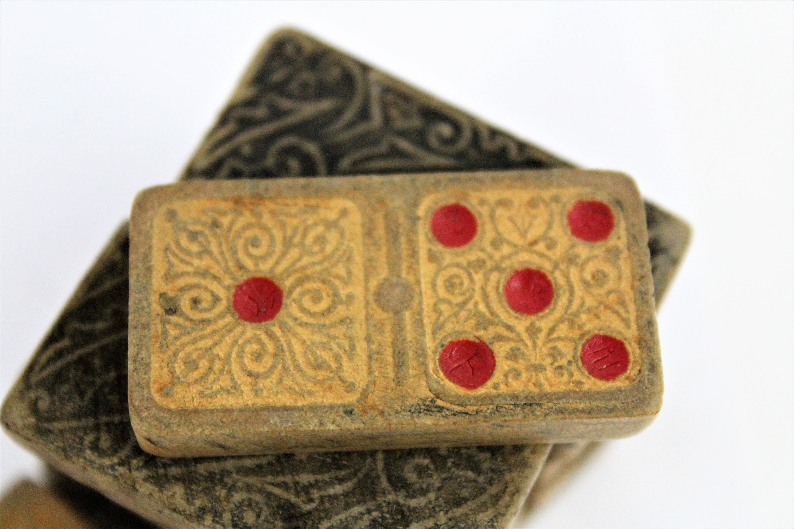 Antique Board Game / Set of Wood Dominoes / Full Set 28 Pieces