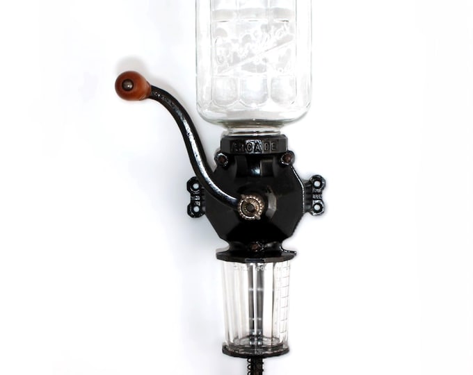 Antique 1920s Arcade Crystal #4 Coffee Grinder with Original Catch-Cup Wall Mount Bean Mill