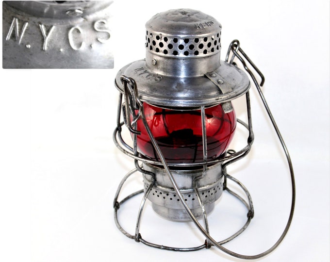 1940s N.Y.C.S, New York Central Railroad Lantern, Adlake Railroad Lantern, Red Globe