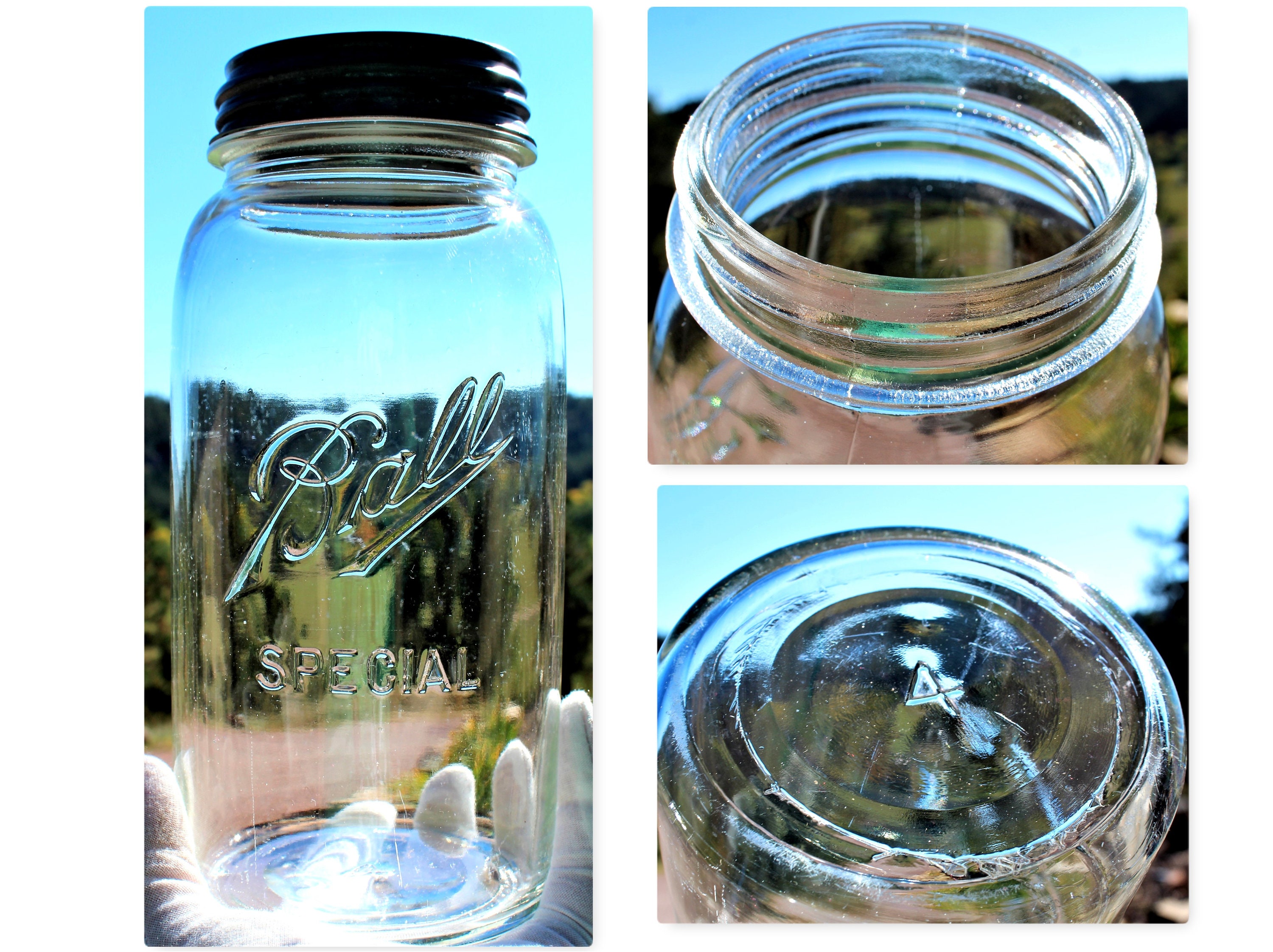 Vintage Ball Wide Mouth Clear 3 Cup 24 Ounce Mason Jar With Grape Vine  Design and Measure Side Panel With Lid 