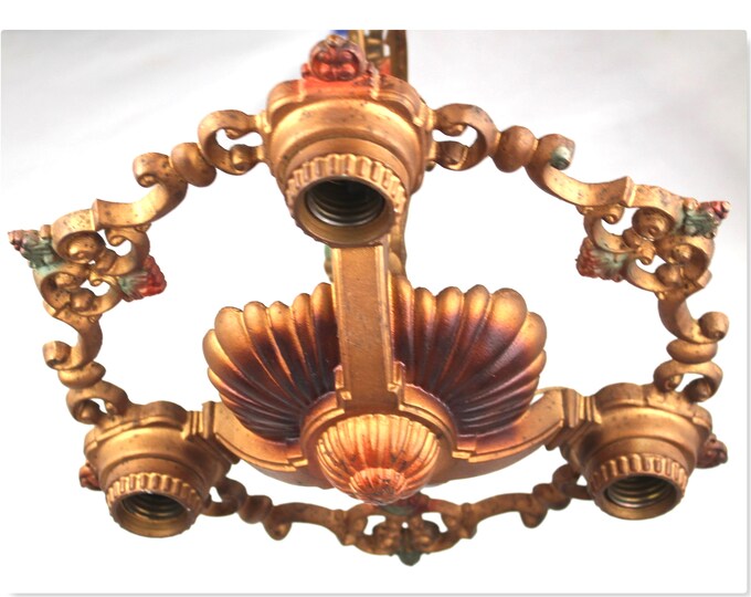 1930s Chandelier, Art Deco Chandelier, 3-light Chandelier