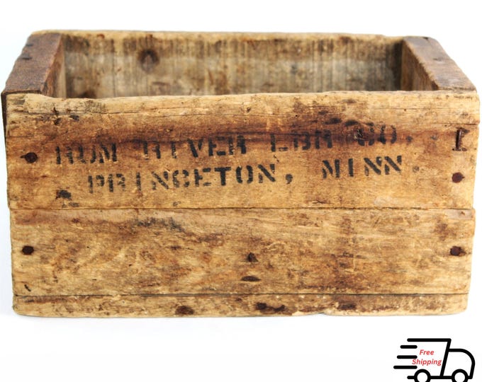 Vintage Rum River Lumber Wooden Shipping Crate from Princeton, MN - Rustic Storage Box