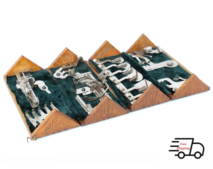 Antique 1889 Singer Puzzle Box, Treadle Attachment Set, Early Version