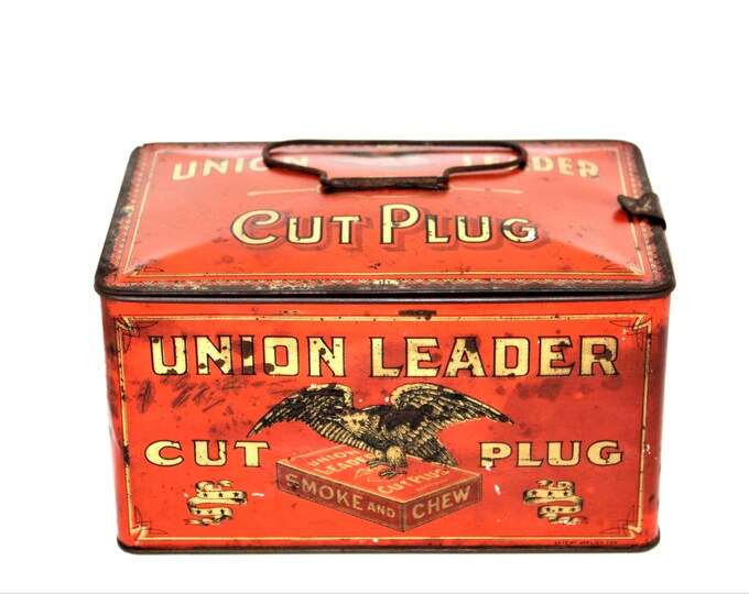 Antique Union Leader Cut Plug Tobacco Tin,  Tobacciana