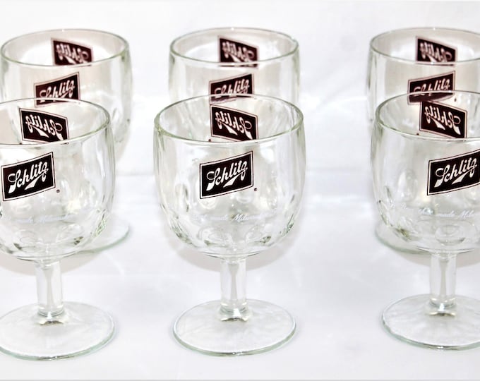 Vintage 1970s Schlitz Beer Glasses, Thumbprint Beer Goblets, Breweriana