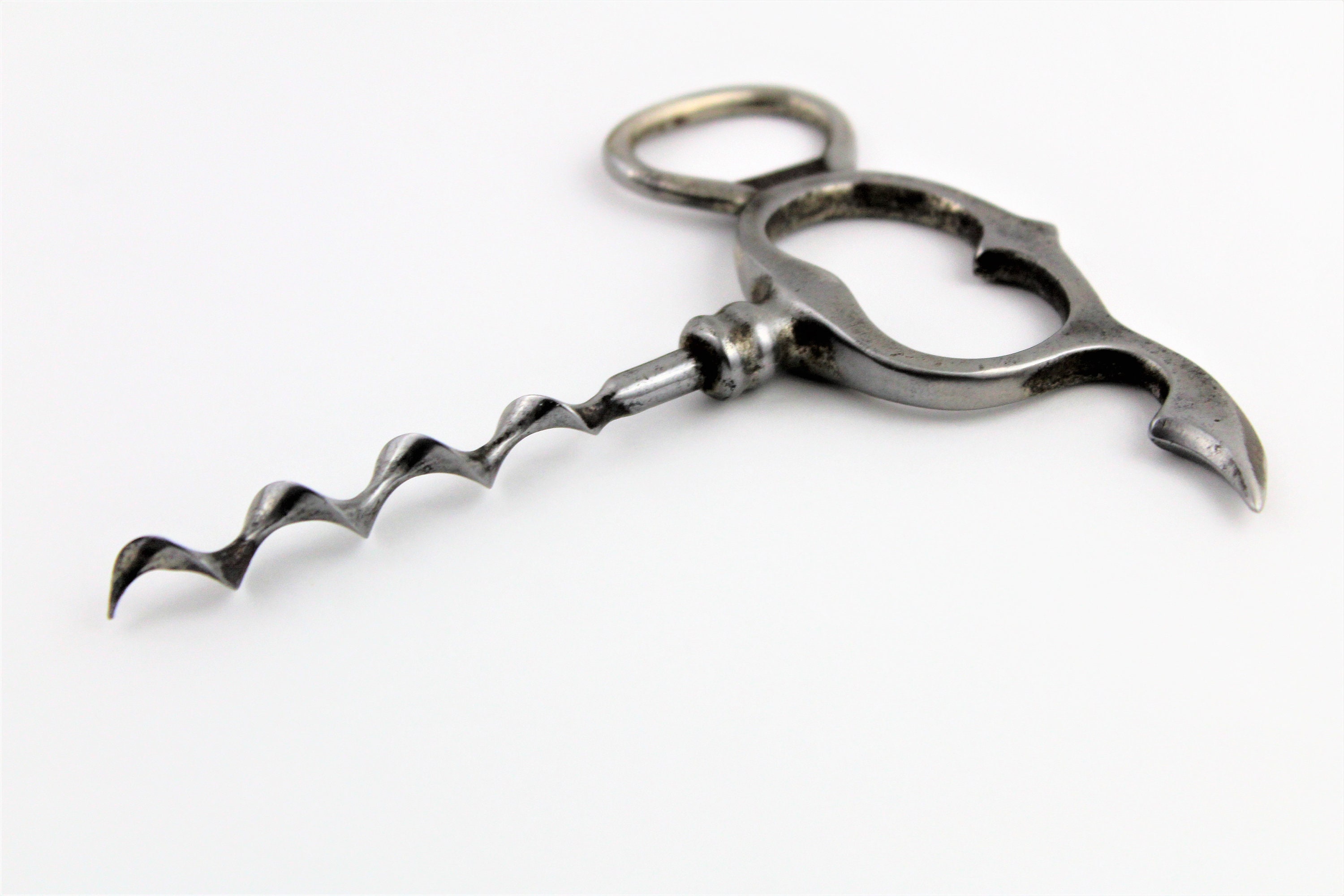 Antique Corkscrew, English Four Finger Pull Corkscrew with a Cap lifter