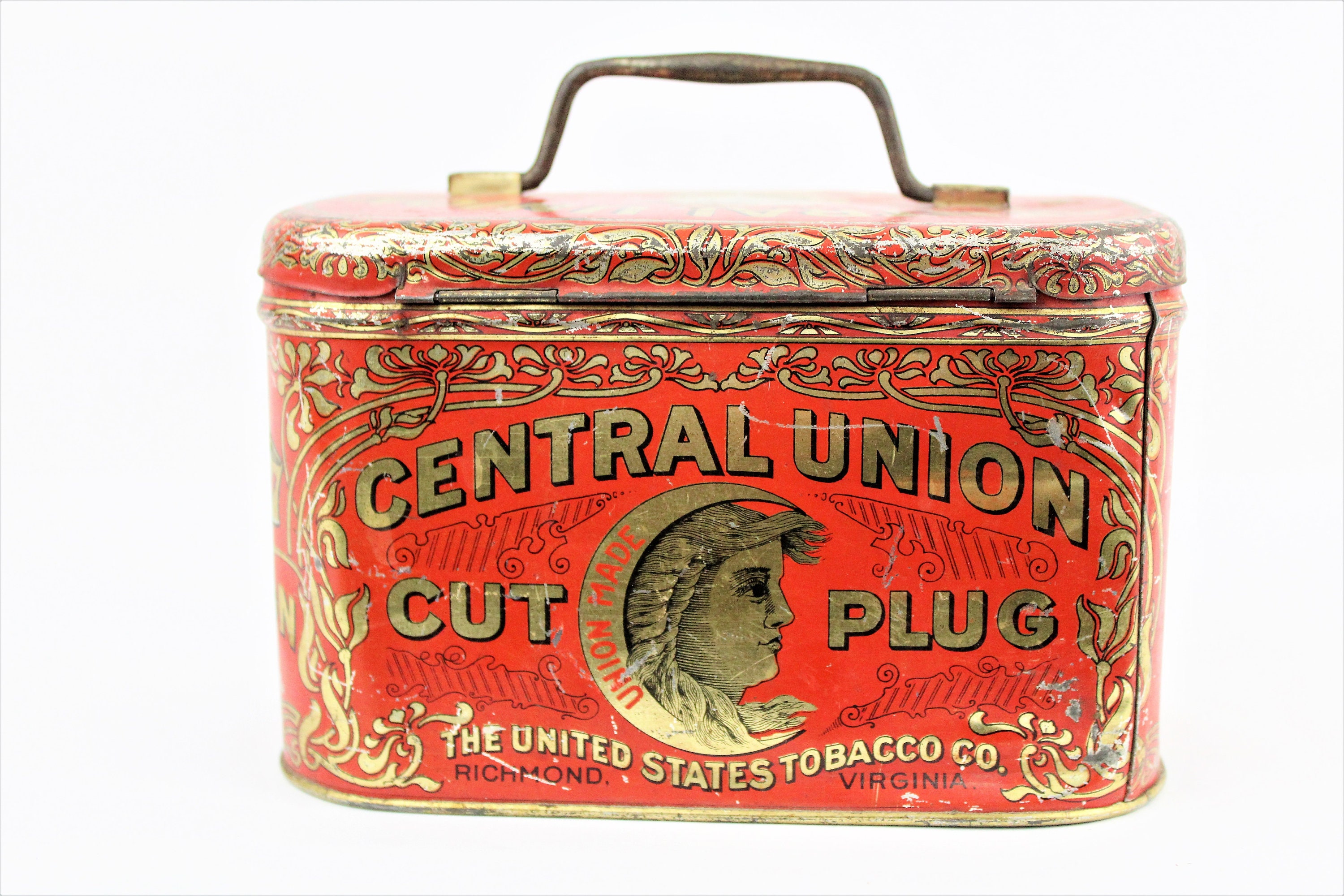 Antique Tobacco Tin / Central Union Tobacco / Tobacco Tin / Tobacciana