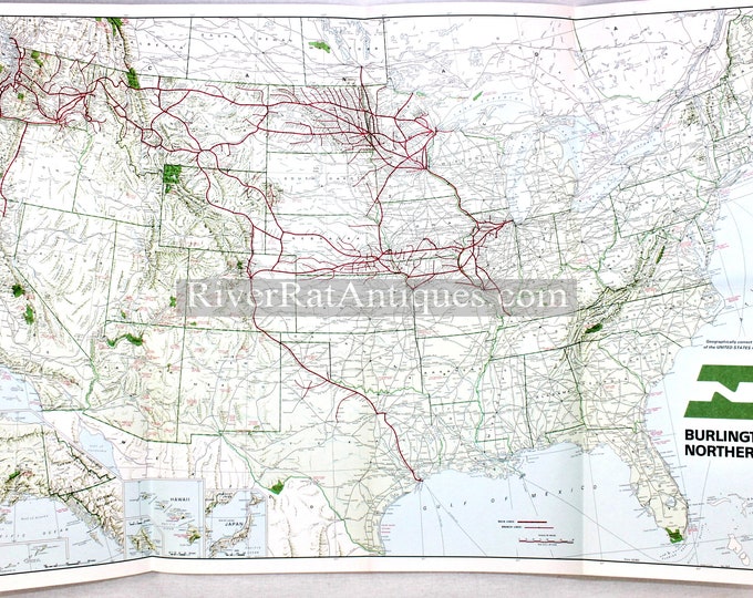 1979 Burlington Northern Railroad Route Map, Railroad Memorabilia