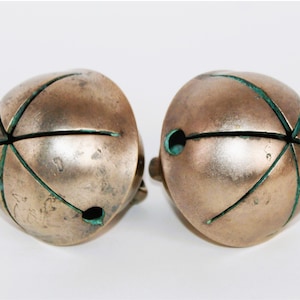 Two Antique Sleigh Bells, Solid Brass image 1