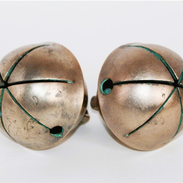 Two Antique Sleigh Bells, Solid Brass