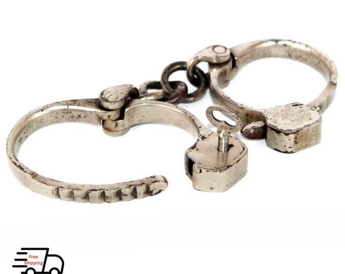 Antique 1887 Tower Pinkerton Detective Handcuffs - Houdini's Favorite Escape Prop, with Key