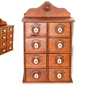 Antique Eight Drawer Wood Spice Cabinet, Spice and Herb Box