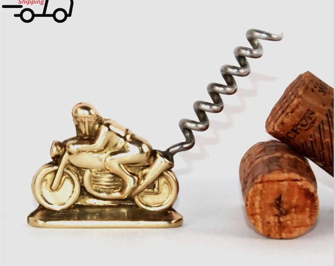 1954 Brass Motorcycle Racer Corkscrew, Wine Bottle Opener