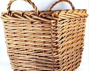 Large Vintage Rattan Wicker Display Basket for Home Decor, Storage, or Farmhouse Style