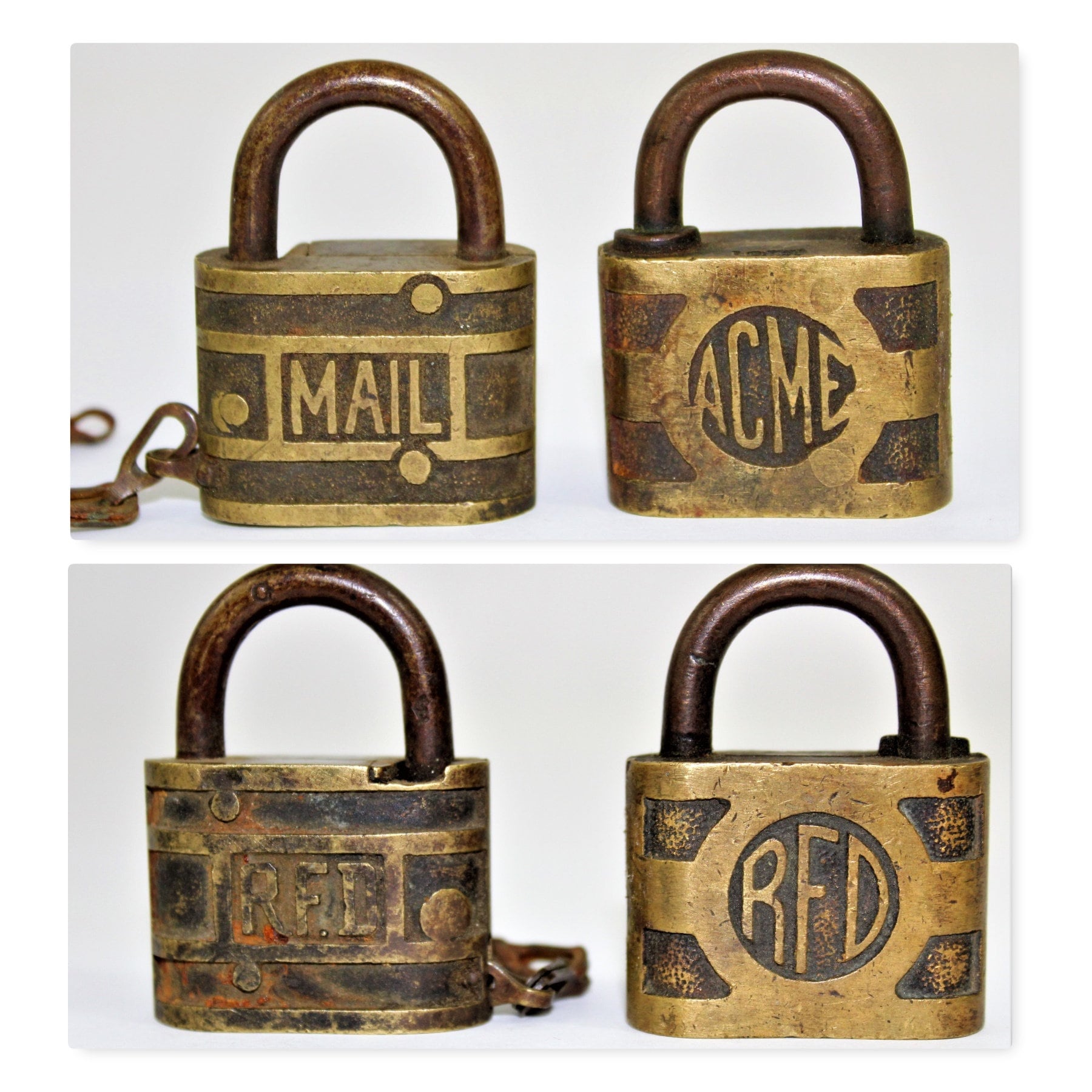 Vintage, Brass Padlocks, Rural Free Delivery, Postal Service Locks, RFD
