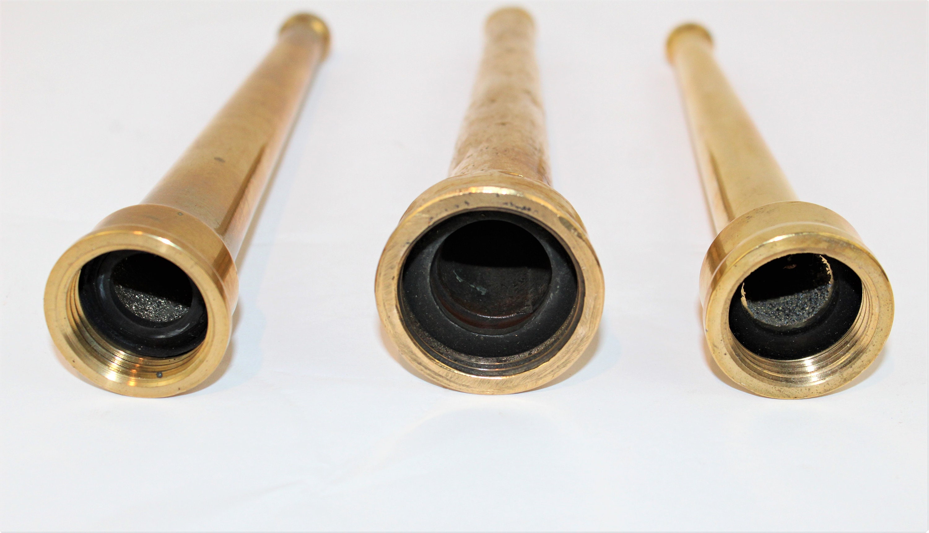Three Vintage Brass Fire Hose Nozzles, Fire Memorabilia
