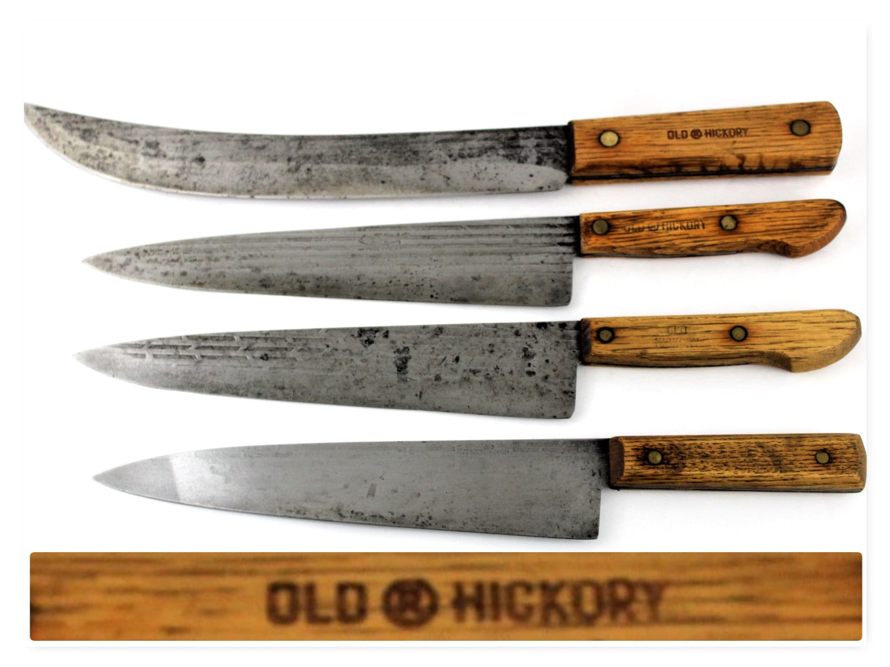 Vintage 1940s Set of Four Old Hickory Chef's Knives