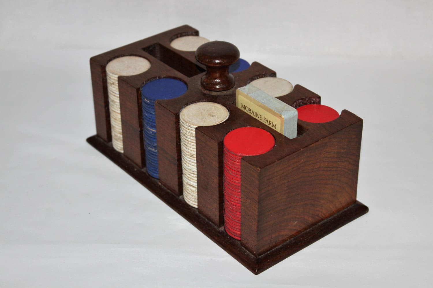 MidCentury Modern Vintage Poker Chip Caddy with Clay Poker Chips and