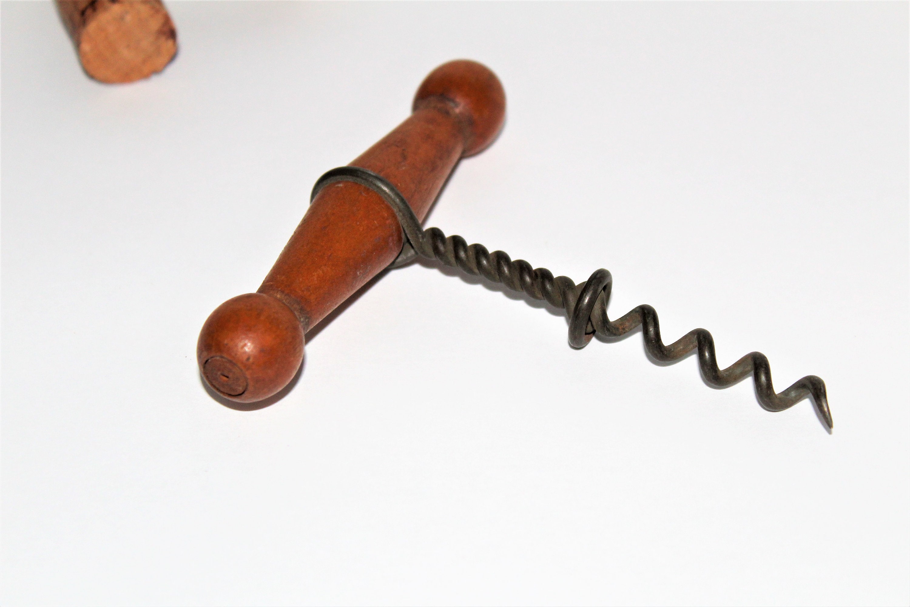 Antique Corkscrew, 1890s William Rockwell Clough Wood TStyle Corkscrew