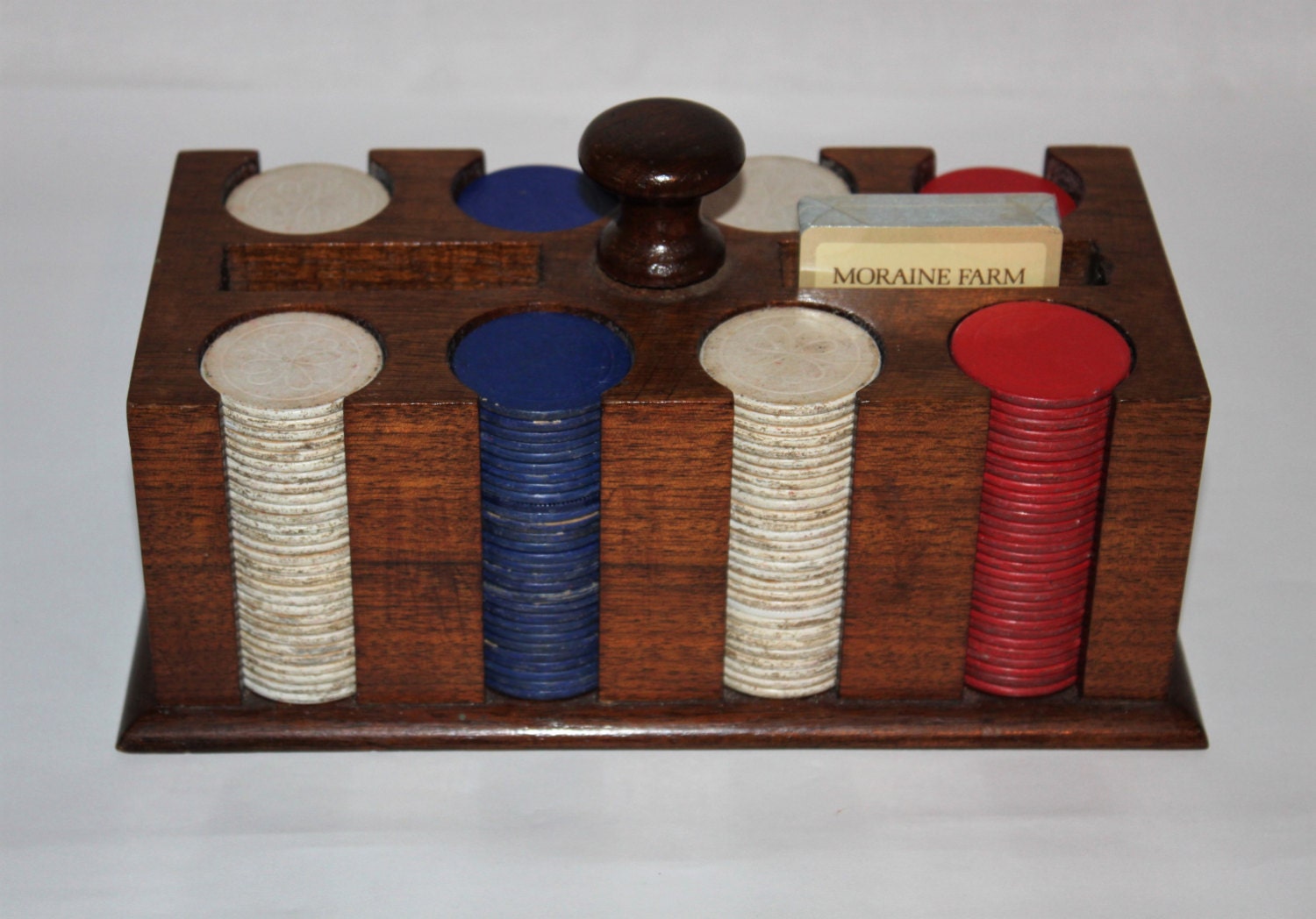 MidCentury Modern Vintage Poker Chip Caddy with Clay Poker Chips and