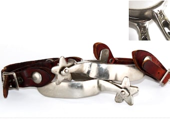 Éperon Vintage Style Charro Mexicain – Fait Main Gravure – Avec Lanières Cuir – Occasion