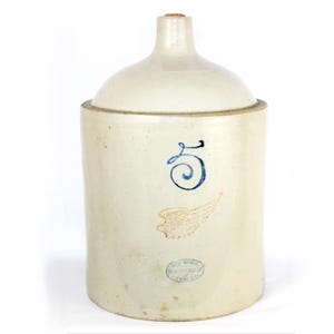 Antique 1920s Red Wing Union Stoneware Company Five Gallon Jug with 4&quot; Wing