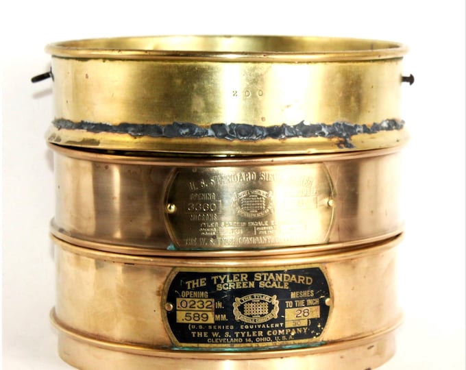 Vintage Tyler Brass Sifting Sieves for Laboratory, Mining, and Particle Distribution Analysis