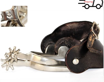 C1880s éperon western cowboy fer et cuir antique vintage cheval