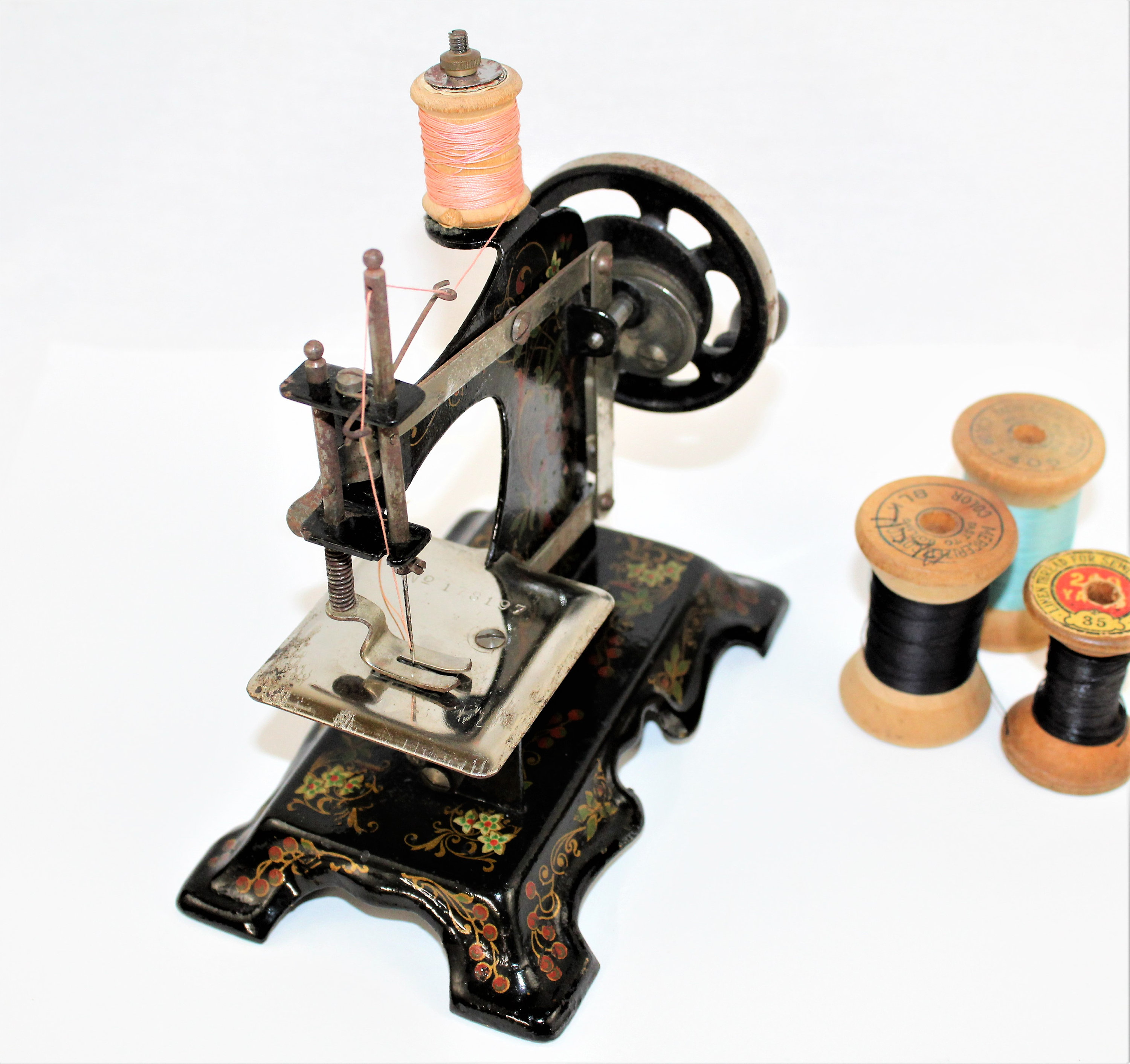 Antique Toy Sewing Machine, Muller Model 2, Hand Crank Sewing Machine