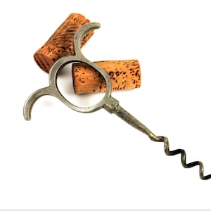 Antique English Nickel Plated Three Finger Pull Corkscrew, Wine Bottle Opener