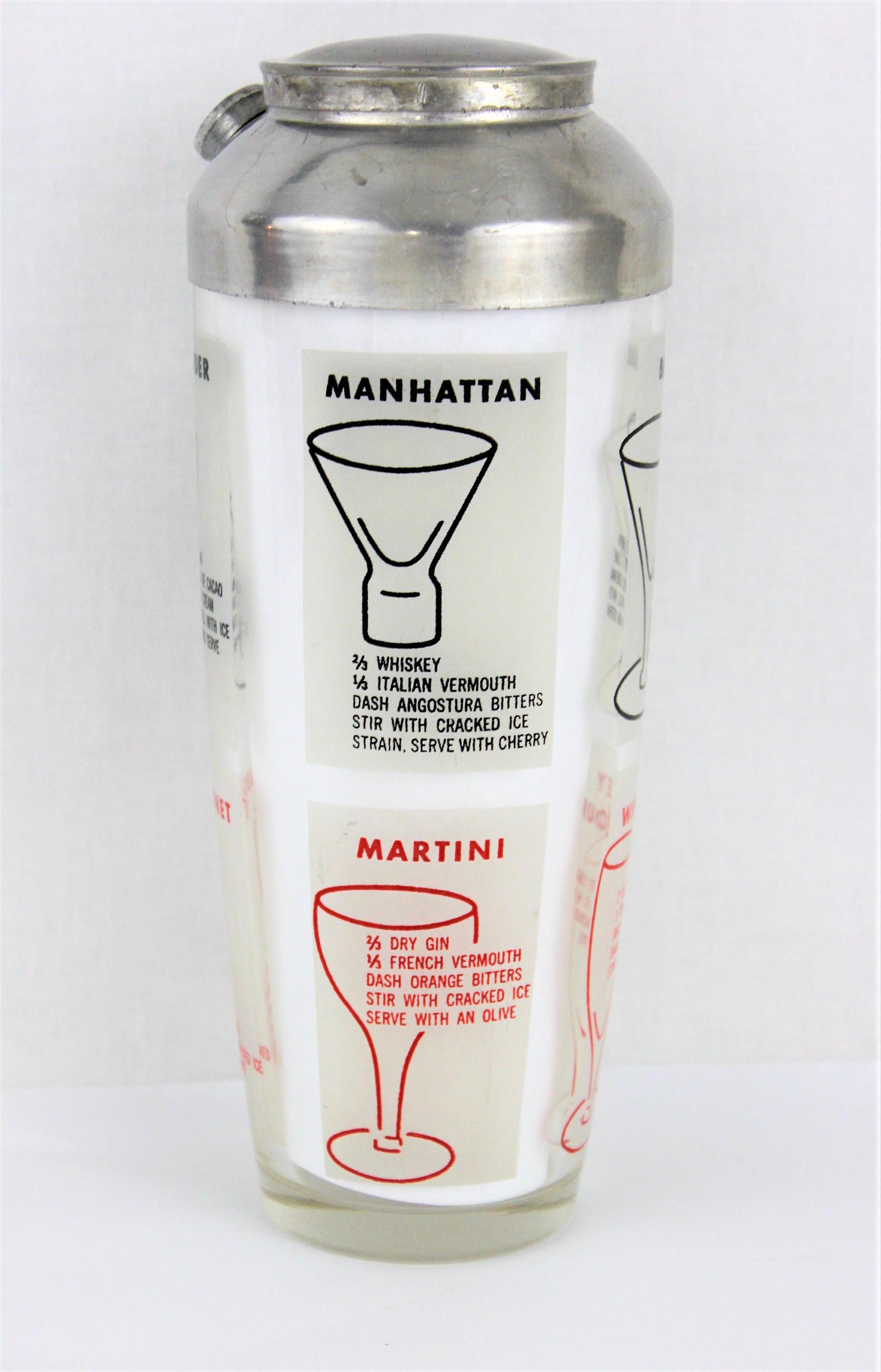 Vintage 1950s Glass Cocktail Shaker with Drink Recipes