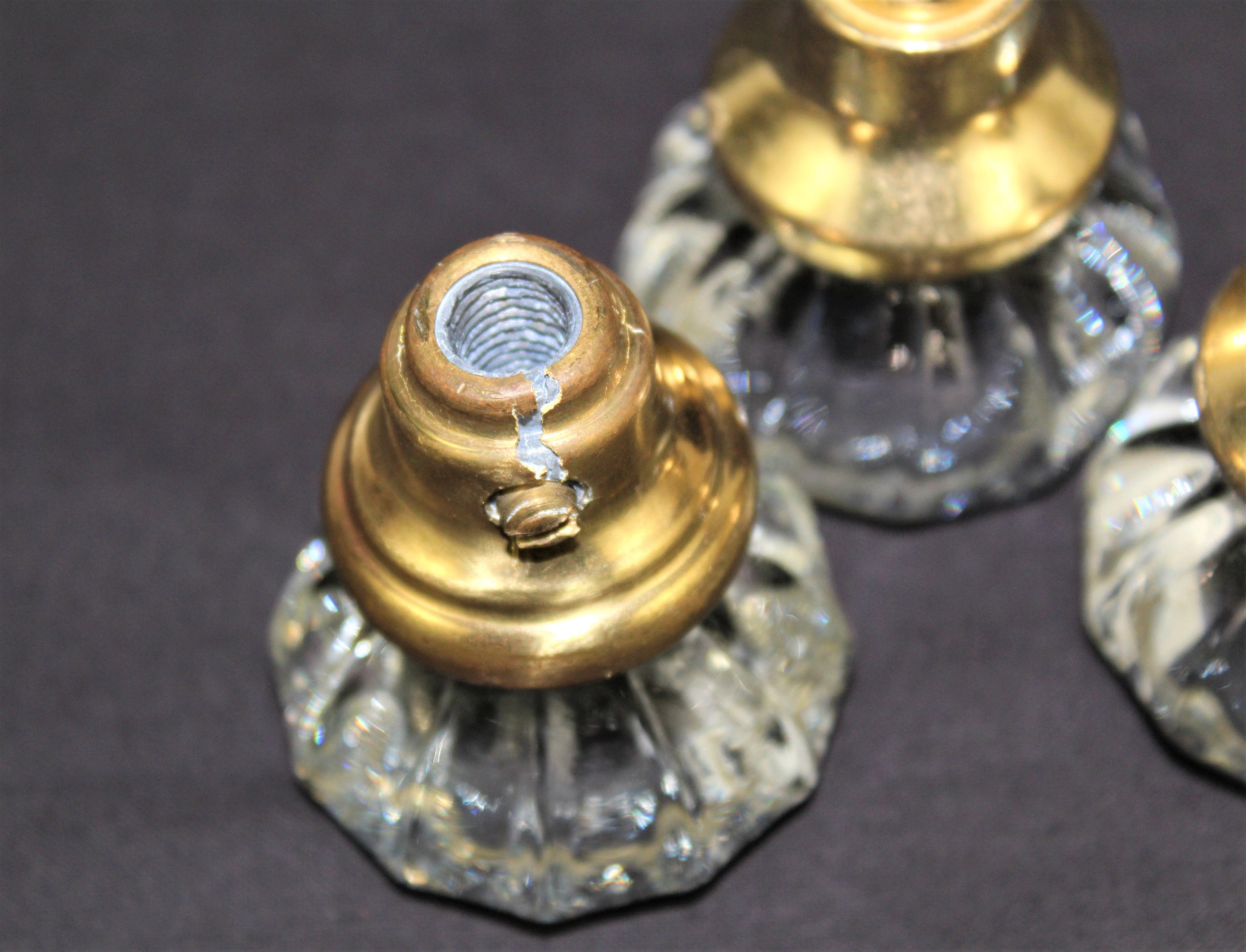 Three Vintage Crystal Glass Door Knobs