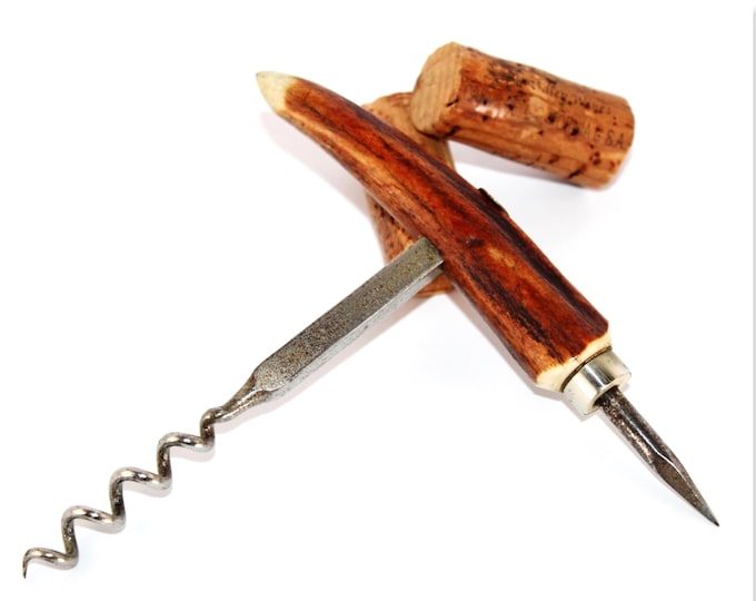 Antique 1880s Adelaide Corkscrew, Stag Horn-Deer Handle with Spike Corkscrew