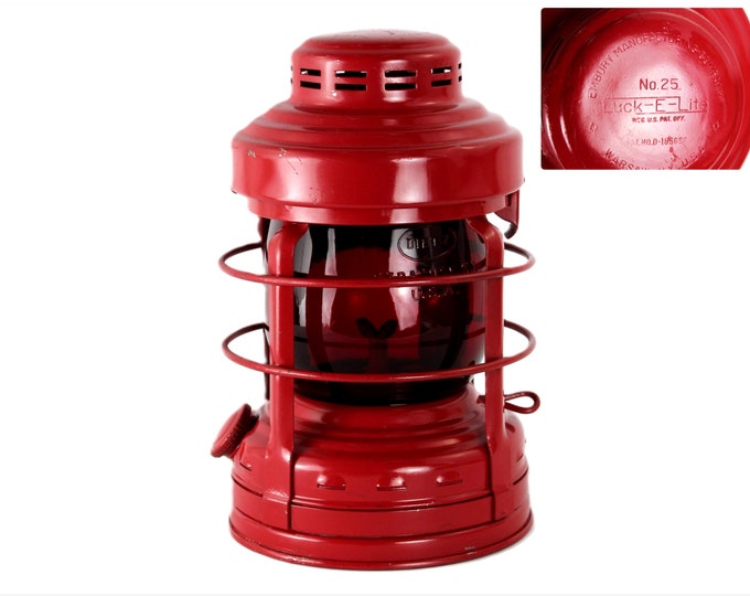 Vintage Embury Luck-E-Lite No.25 Lantern, Red Globe Lantern