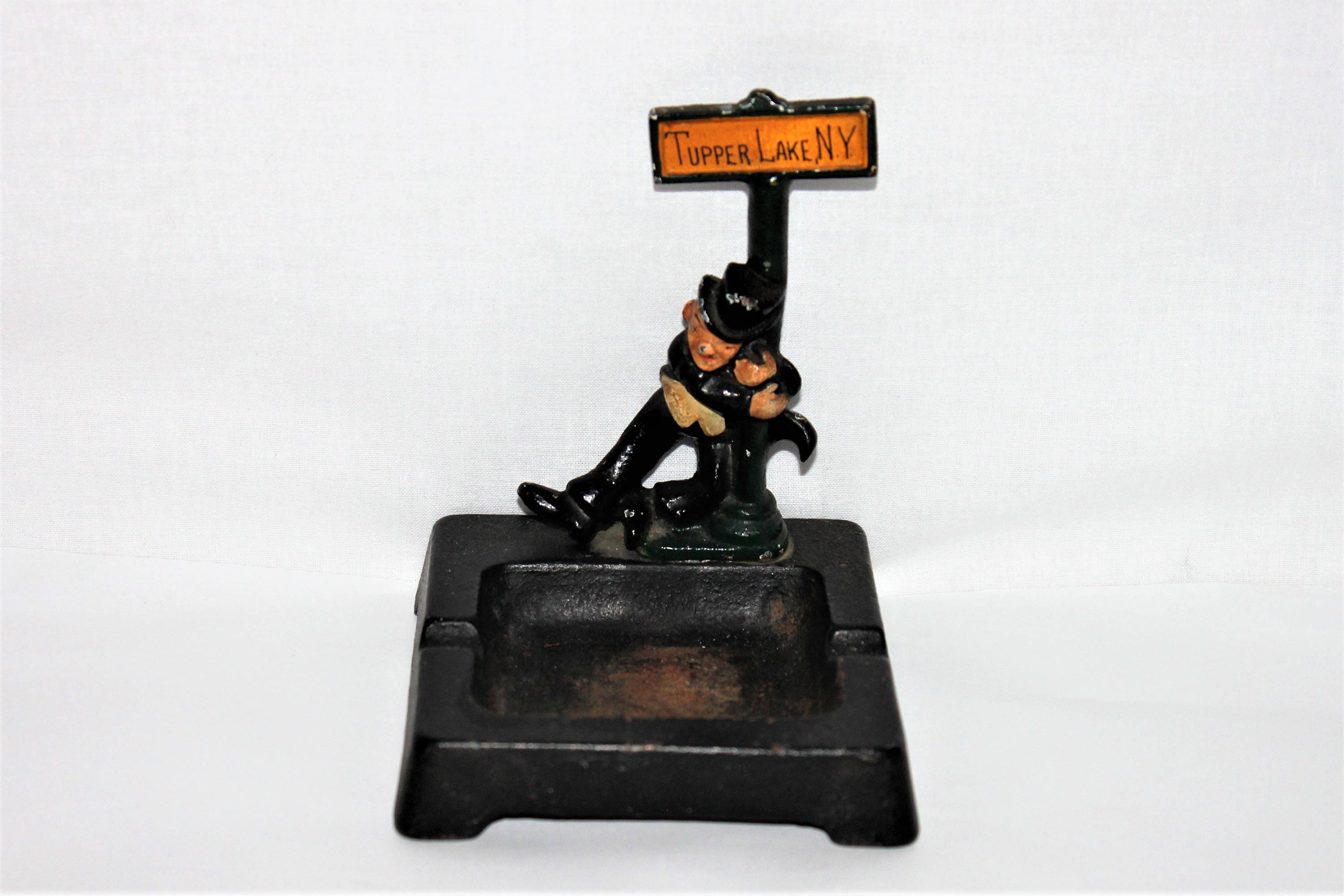 Vintage 1940s Wilton Cast Iron Ashtray with Hidden Bottle Opener, Tupper Lake NY