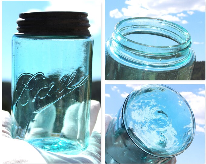 Antique Triple L Logo Ball Fruit Jar with Zinc Lid, Blue Pint Size