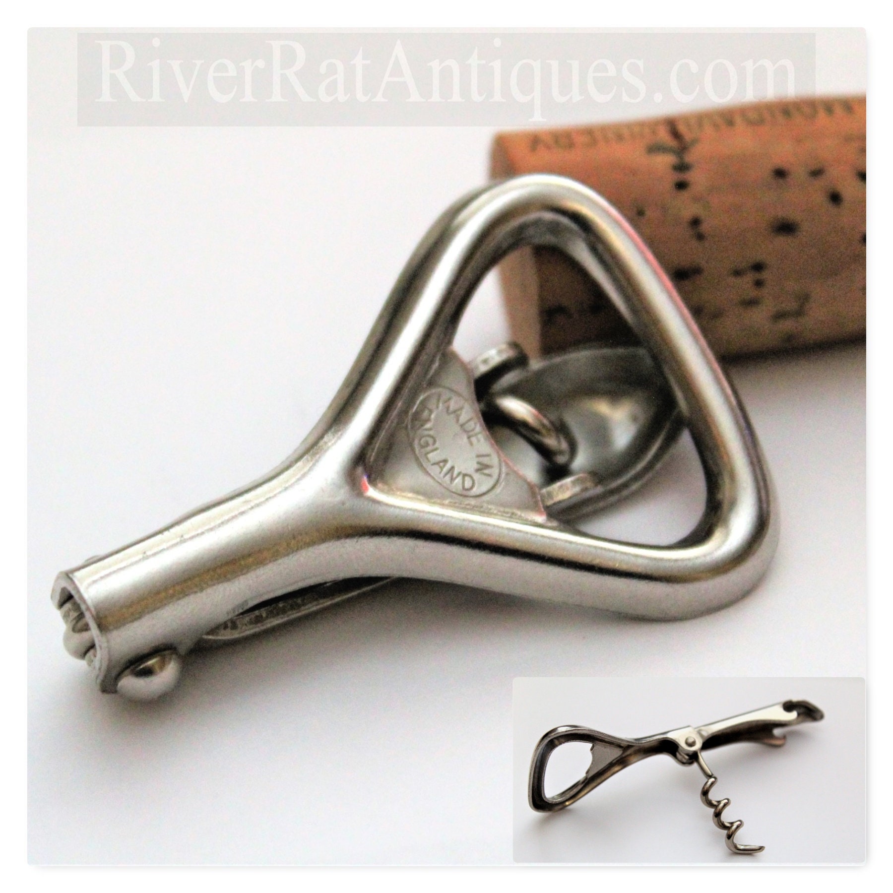 Vintage Folding English Combination Corkscrew, Bottle Opener, Can Opener